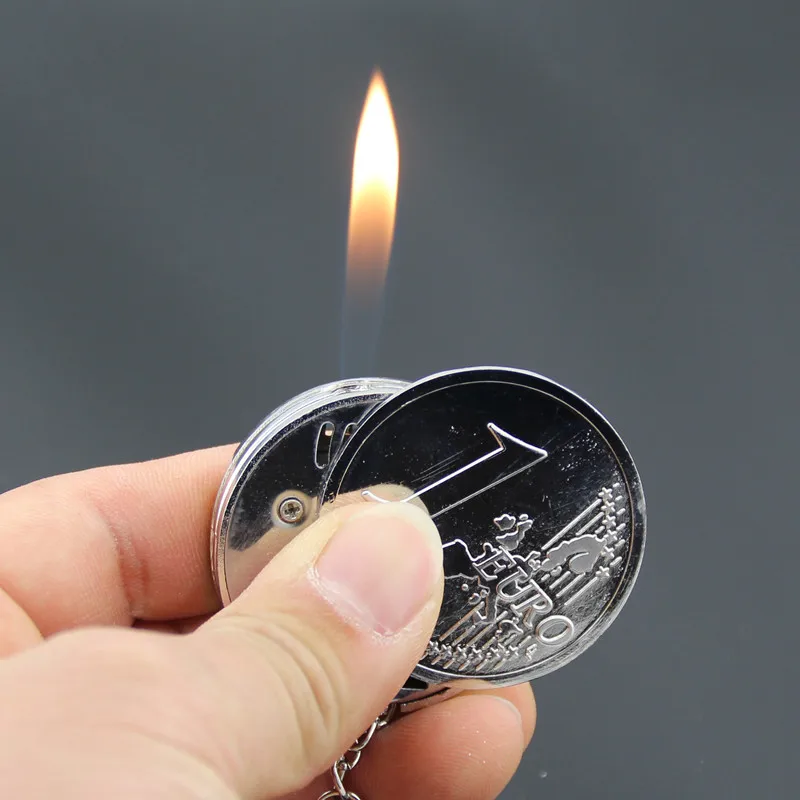 Metal Butane Lighter Keychain Creative Compact Gas Inflated Jet Pendant Coin Bar One Dollar Gift Key Chain Without | Дом и сад