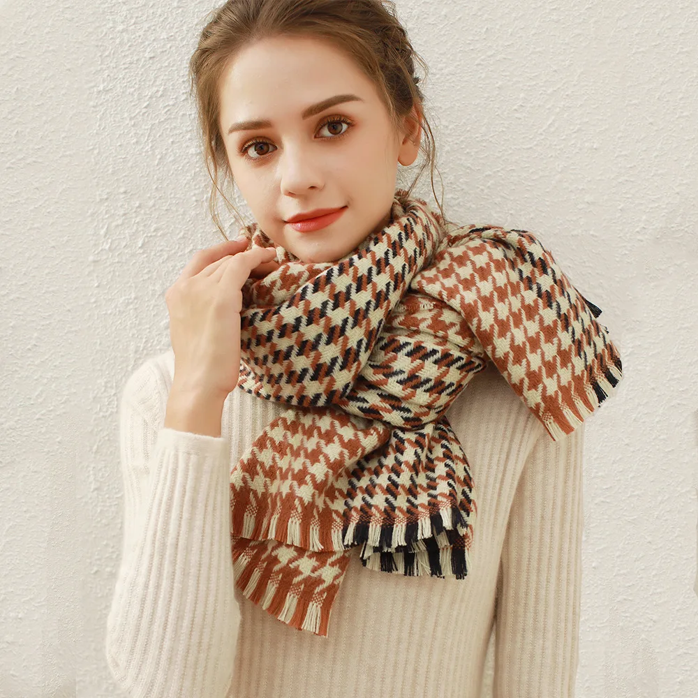 MS21-SF11 Women Windproof Thick Warm Pashmina Houndstooth 70*180CM Scarf For Winter |