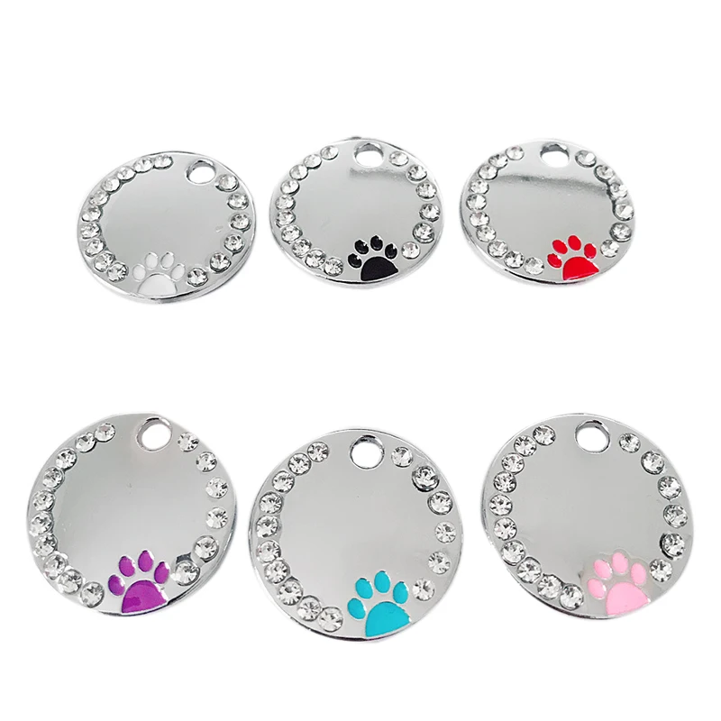 100 шт Rhinestone Circle P Aw Выгравированная бирка для удостоверения личности собаки из