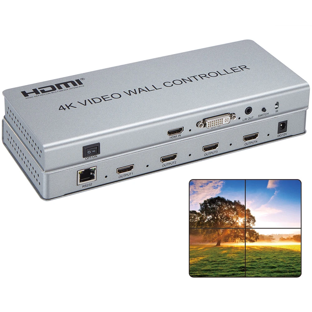 4K HDMI 2X2 видео настенный контроллер LCD TV процессор DVI in 4 выход с аудио и RS232
