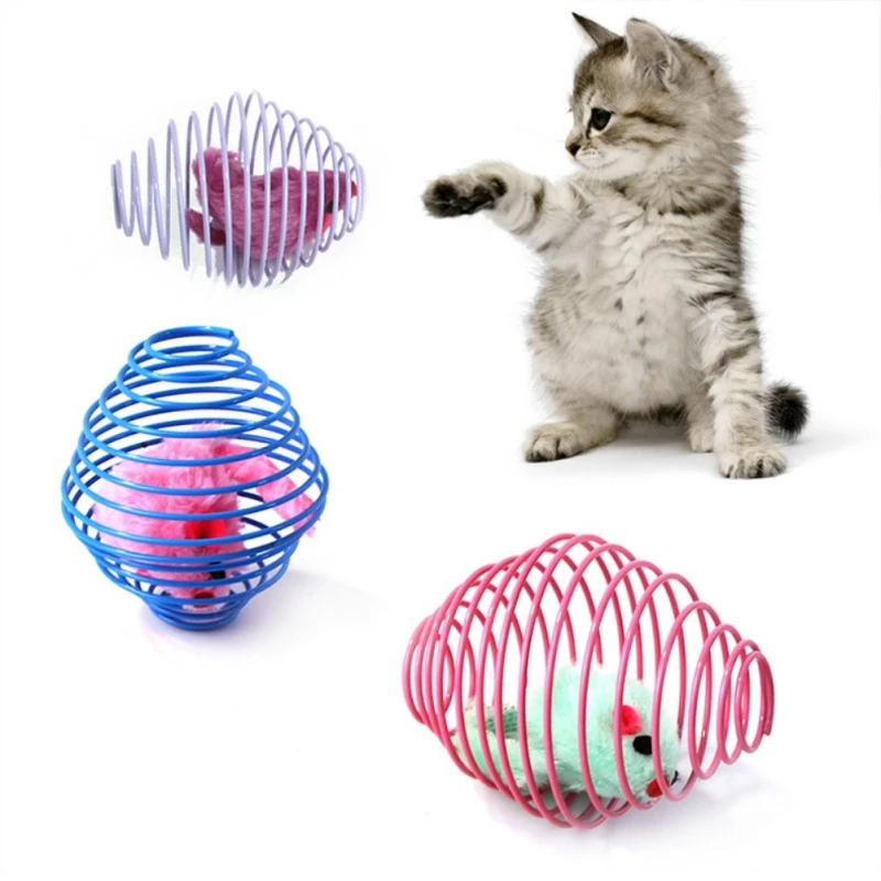 

1pc Spring Cat Toy With Mouse Cage Colorful Cat Teaser Toy Pet Supplies Interactive Toys Attract Pets' Attention Random Color