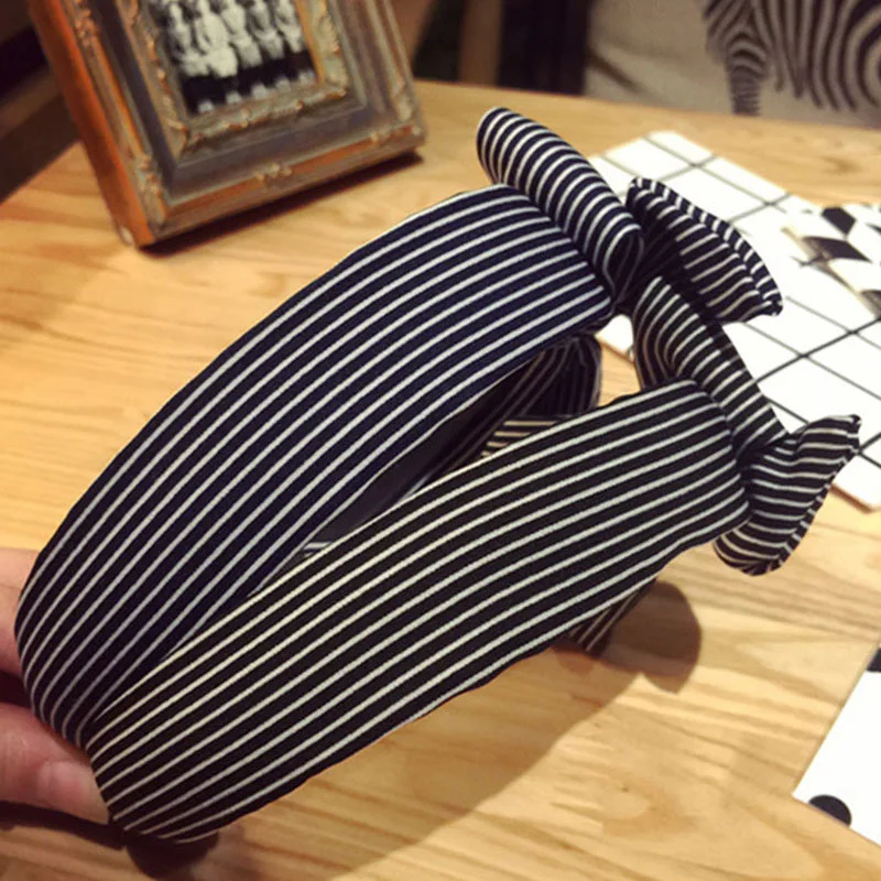 Ободок для волос в клетку с большим бантом аксессуар полоску зубцами широкими