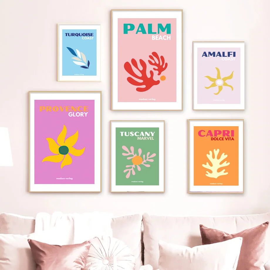 

Abstract Palm Leaf Coral Travel Colorful Vintage Posters And Prints Wall Art Canvas Painting Wall Pictures For Living Room Decor