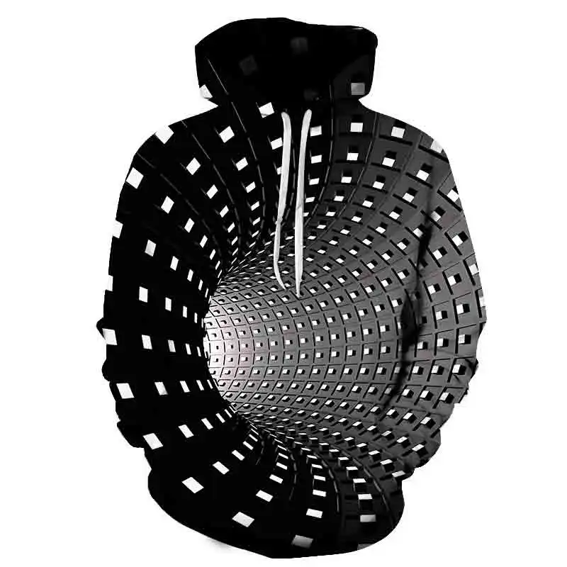 

3d Black and White Strip Vertigo Hypnotic Personality Hoodie Sweatshirt Men Casual Pullover Novel Design Print hoodie