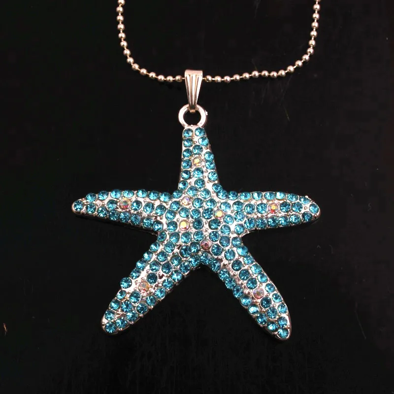10pcs/lot 48mm aqua color Wholesale starfish charm rhinestone chunky jewelry pendants for little girl necklaces making!! | Украшения и