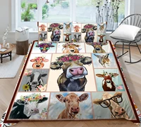 hot style soft bedding set 3d digital cows printing 23pcs duvet cover set with zipper single twin double full queen king
