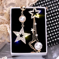 fashion long tassel crystal drop earrings for women elegant star asymmetric rhinestone earrings statement jewelry gifts