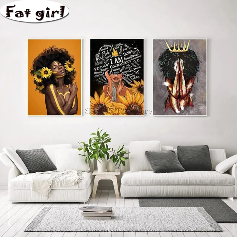 

Triptych Diy Flower 5D Diamond Painting Abstract Woman Beautiful Curly Hair Mosaic Square Round Drill Embroidery Cross Stitch