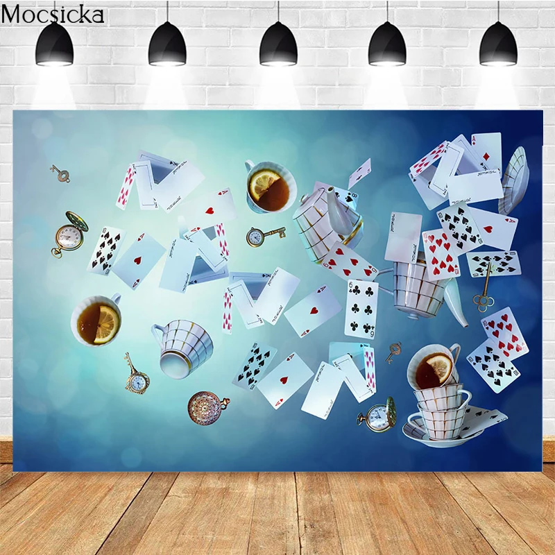 

Mocsicka Tea Party Photography Backdrops Newborn Shower Photo Wallpaper Poker Decoration Style Props Photo Background Studio