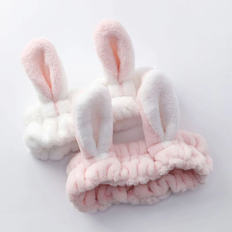 New Cute Rabbit Ears Headbands Wash Face Makeup Elastic Hair Bands Coral Soft Turban Headwear Accessories For Women Girls |