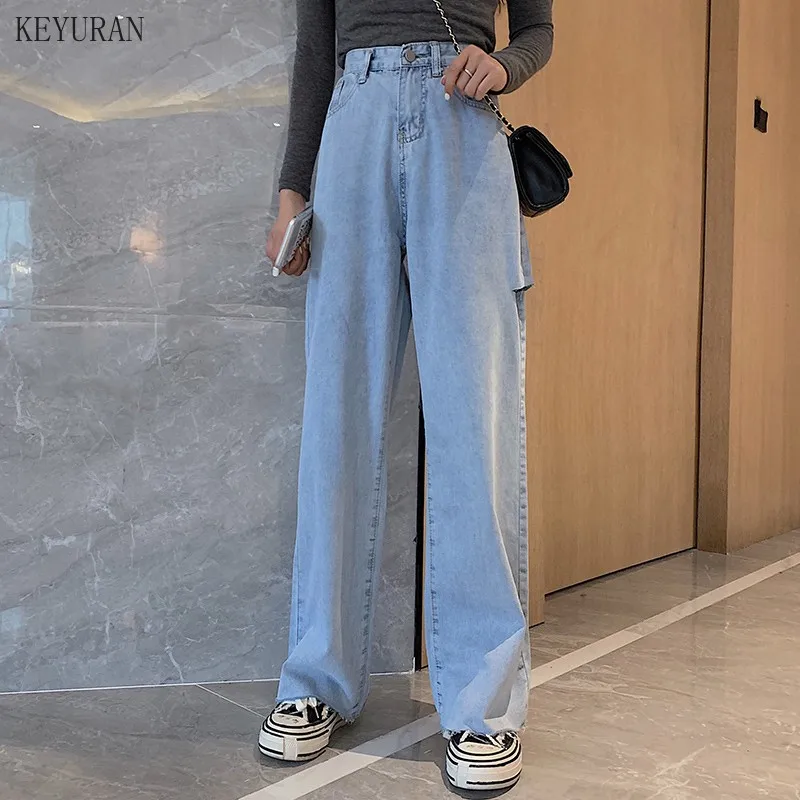 Женские джинсы с высокой талией рваные 2021 Продаваемые товары для одежды широкие