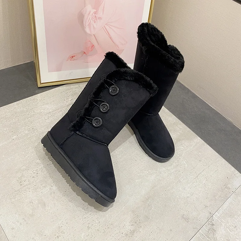 2021winter boots women shoes woman leather fur button knee thigh high long australia snow shoes women boots big size black red