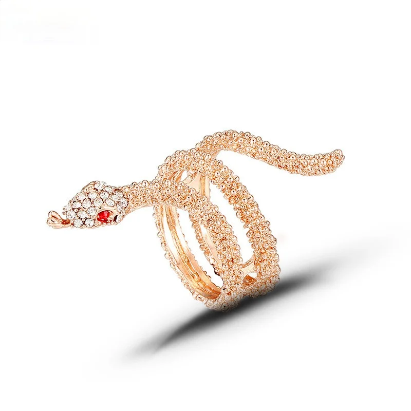

Hot Sale Gold Zircon Animal Jewelry Fashion Rose Gold Snake Rings For Women Heavy Metals Punk Rock Crystal Ring Vintage Jewelry