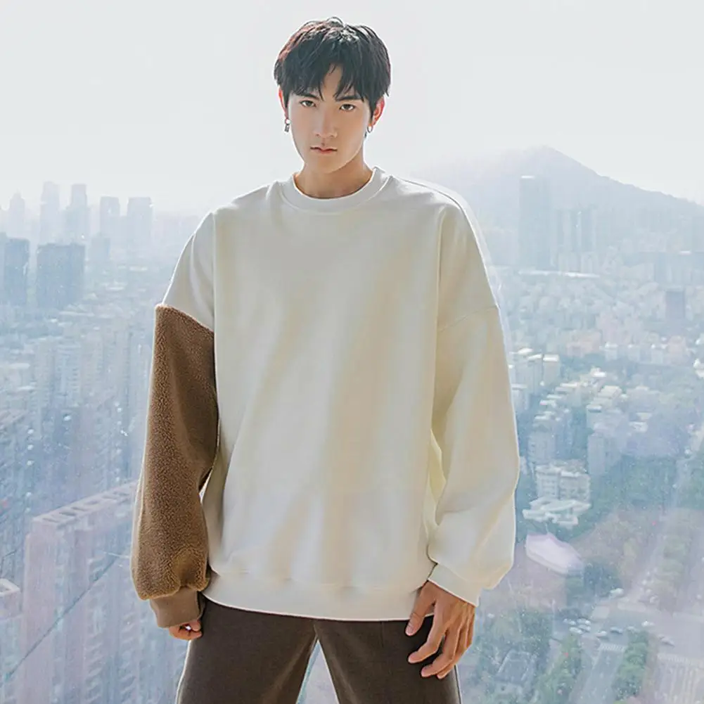 

Long-sleeved Round Neck Sweater Lamb Hair Embroidery Winter Bear Men's Flocking Warm Loose Sweater Z9W0