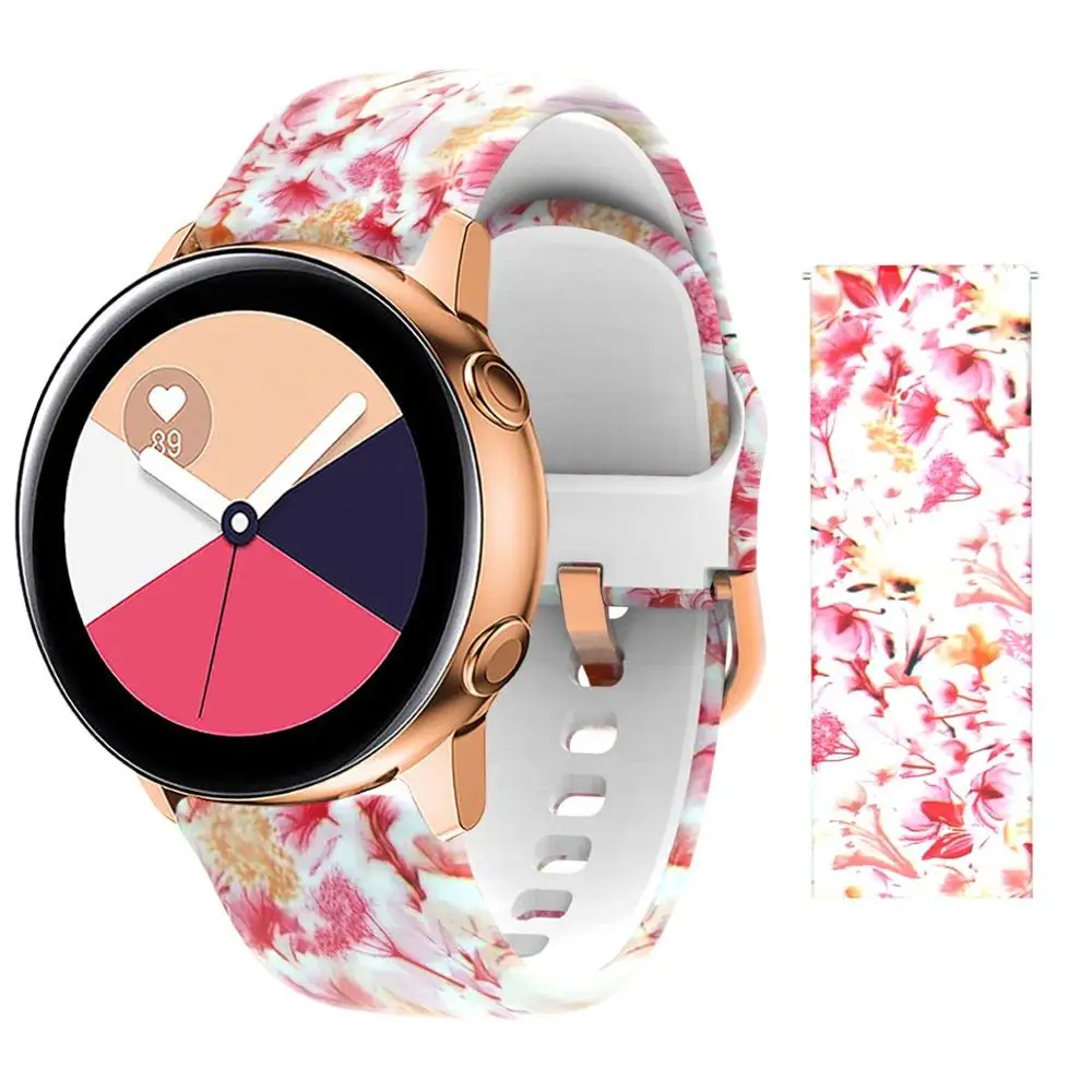 20 мм ремешок для samsung Galaxy Active Watch Band Мягкие силиконовые в форме цветка Печать Спортивный Мягкий ремень цветок браслет с принтом ремешок - Цвет ремешка: red lily