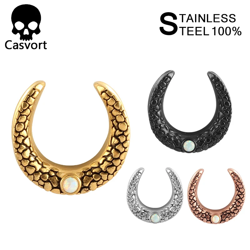 Casvort 2 PCS New Saddle Ear Tunnel Plug Piercing Ring Expander Opal Ear Fashion Body Piercing Jewelry Earrings Gift
