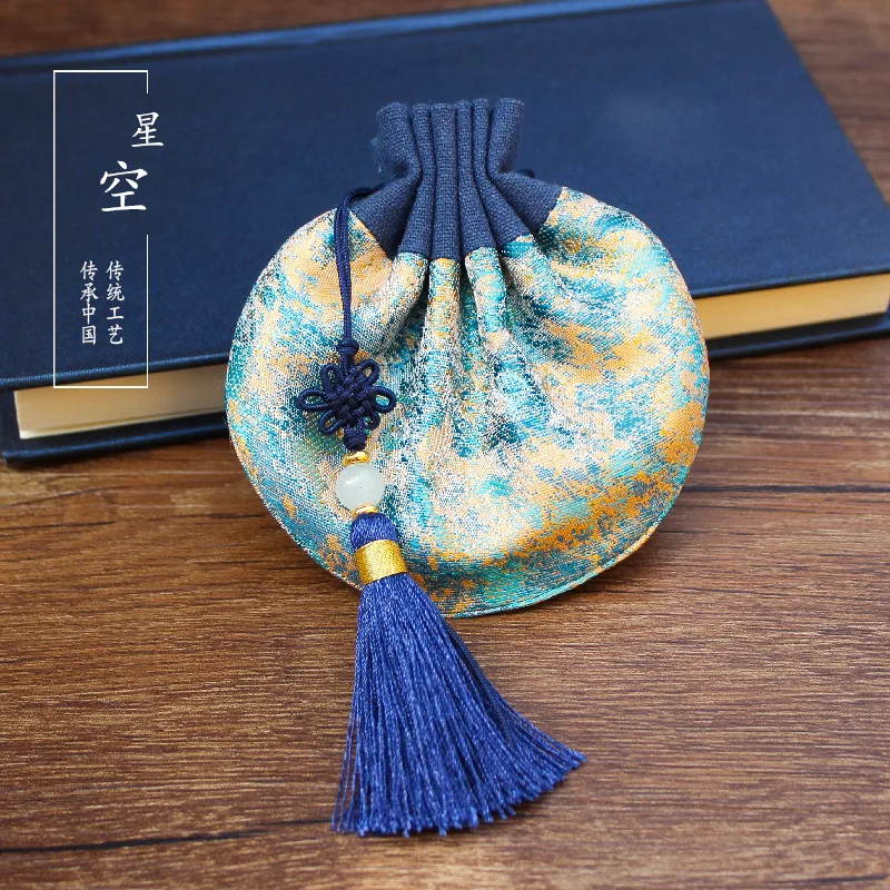 

Classical Chinese Style Brocade Jewelry Storage Bag Handmade Sachet Pouch Embroidery Starry Sky Pattern Drawstring Bag Gift Bag