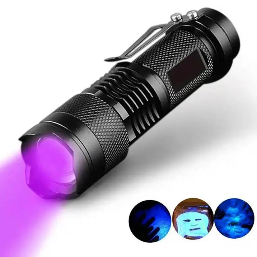 

Purple Flashlight 395NM Banknote Detector 365NM Fluorescent Aluminum Alloy UV Flashlight Purple Light
