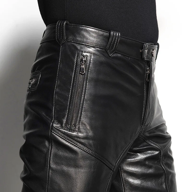 

Italy 2021 New Men Motor Biker Skinny Pants Luxury Genuine Leather Slim Fit Motorcycle Male Trousers Black Rock Pantalon Hombre