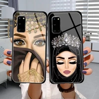 fashion muslim gril phone case glow luminous tempered glass for samsung galaxy s20 5g 10 plus elite s20 ultra note p9 10e cover