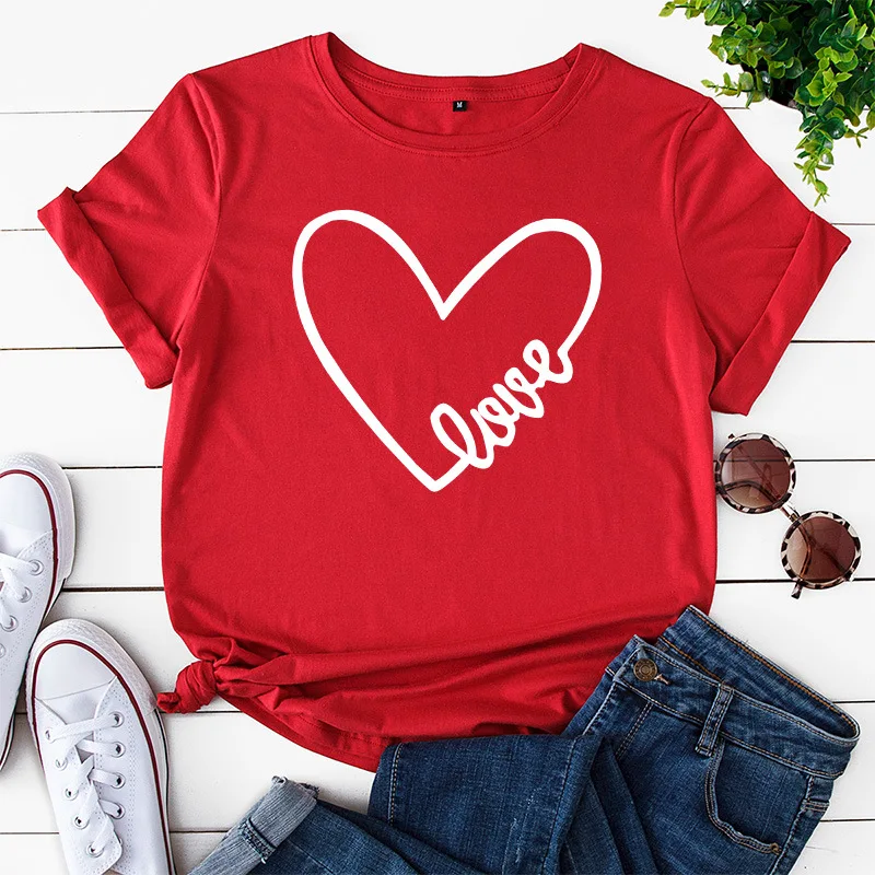 

Women's loose love printing round neck short sleeve T-shirt summer new style