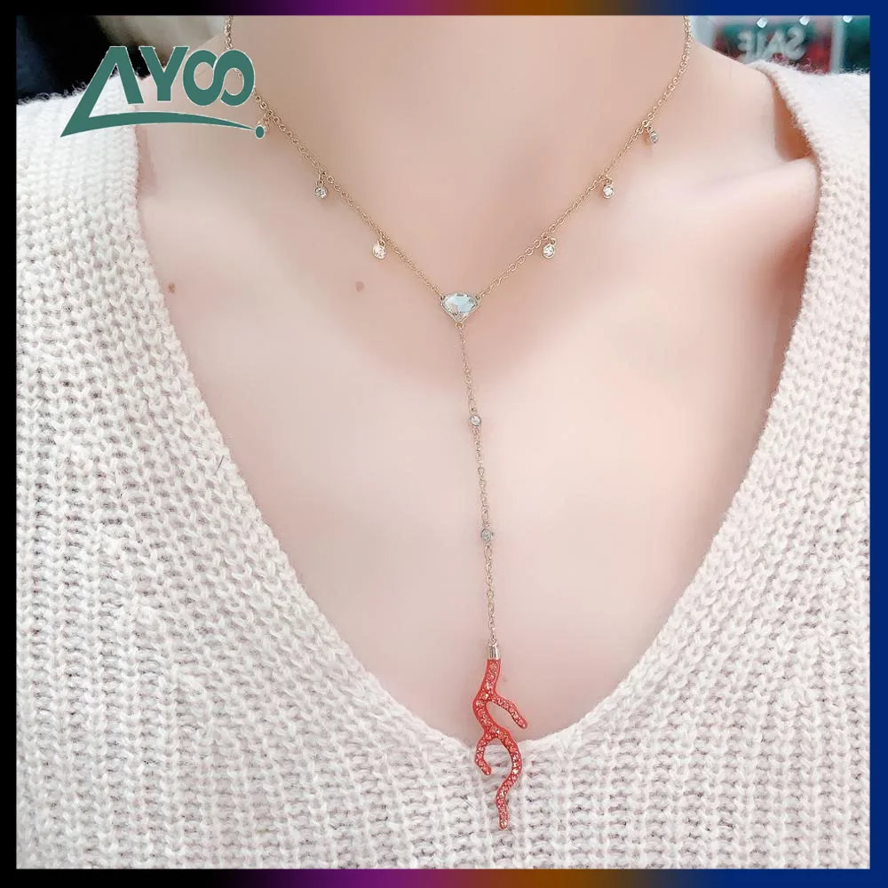 

Fashion Jewelry 2021 High Quality SWA 1:1 New Charm Ocean Series Red Coral women's jewelry necklace Romantic Gift For Women