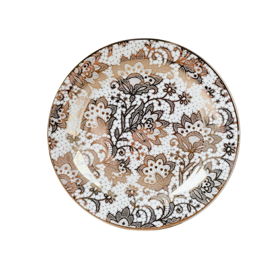 

7-inch ceramic plate Nordic gold-plated plate exquisite flower dessert plate delicious food racket plate household dish plate