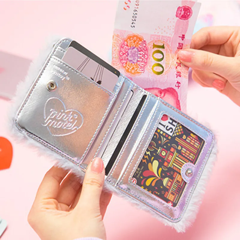 Короткие Кошельки из искусственного меха маленький кошелек с милым мультяшным