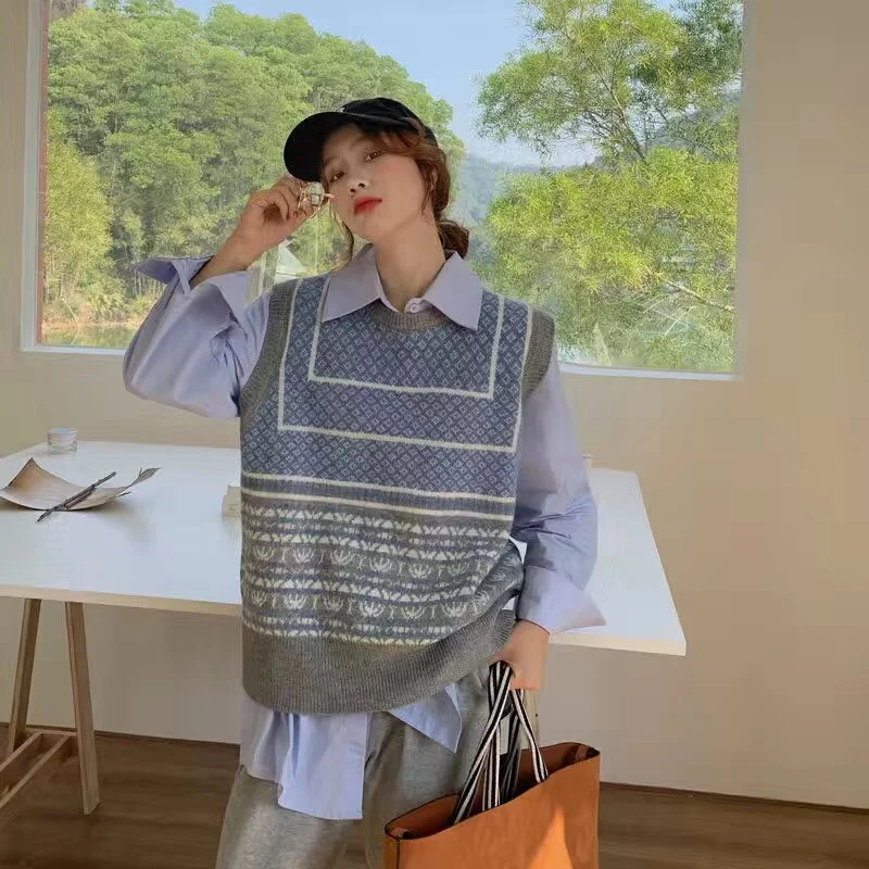 

Женский трикотажный жилет в стиле Харадзюку, универсальный эластичный Винтажный Классический свитер без рукавов в стиле бойфренд для подр...