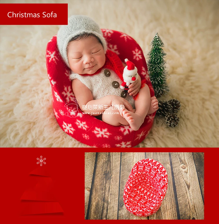 Christmas newborn baby sofa red infant seat baby shooting studio photography props Festival theme shooting