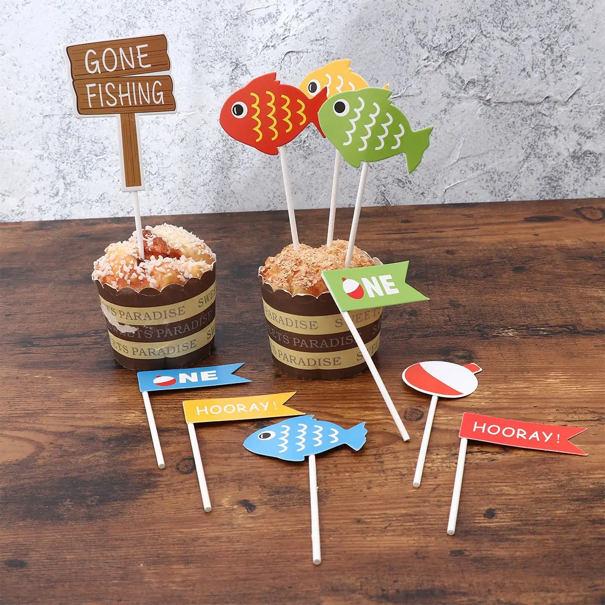 10 шт рыба и флаг бумажный Топпер на торт Go Рыбалка украшение кекс топперы вставки