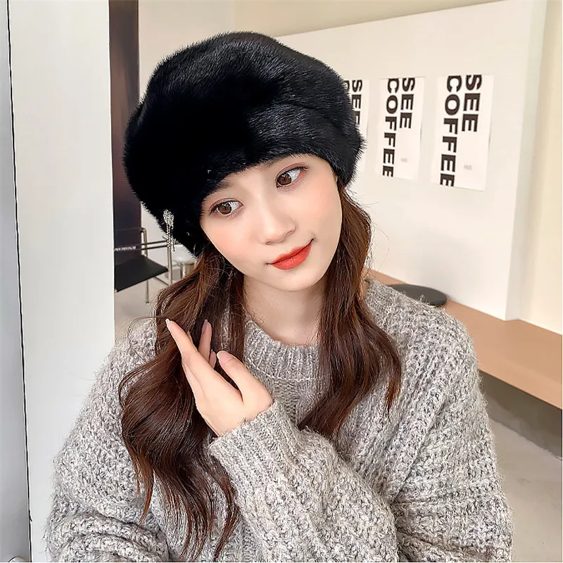 

Лидер продаж, русская зимняя шапка из натурального меха, шапка из натурального теплого меха норки, вязаная шапка из 100% натурального качеств...