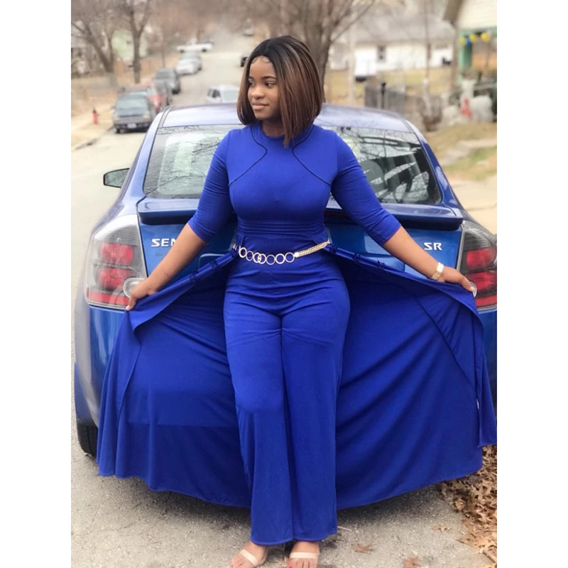 Женский белый длинный комбинезон осень 2019 с длинным рукавом высокой талией