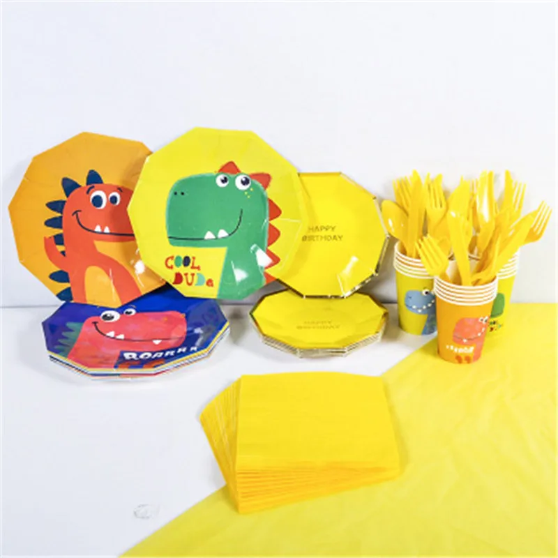 Динозавр день рождения наборы одноразовой посуды дети животные вечеринка