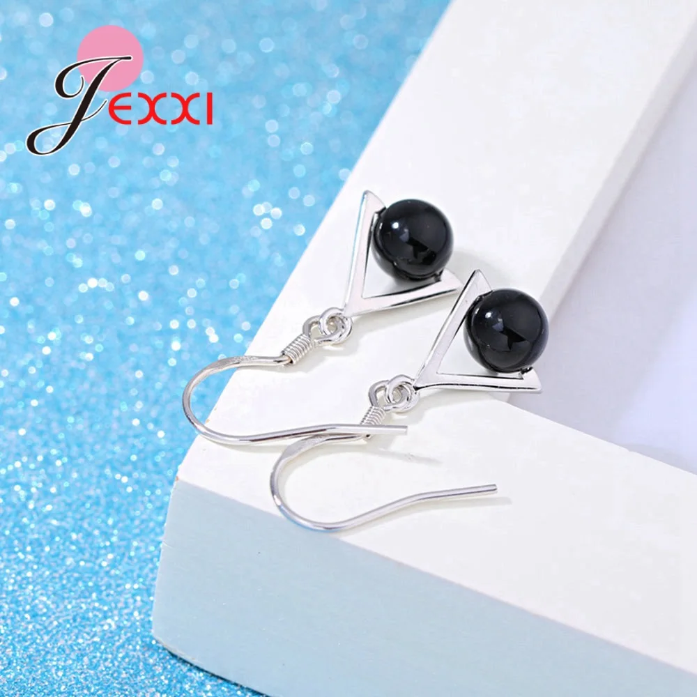 

Newest African Black Glass Beads French Hook Earrings Jewelry Gift Fine 925 Sterling Silver Triangle Geometric Original Design