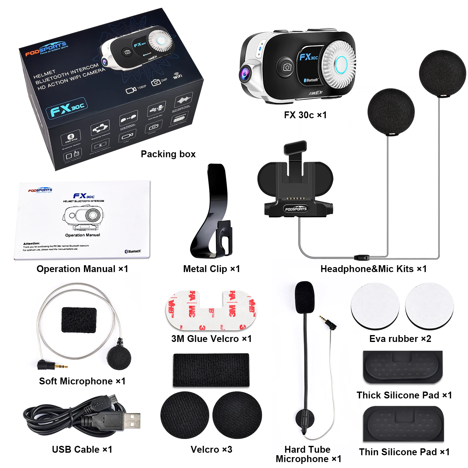 

Fodsports FX30C 500M 6 Riders Group Intercom HD 1080P Video Recorder Camera Accessories Motorcycle Bluetooth Intercom