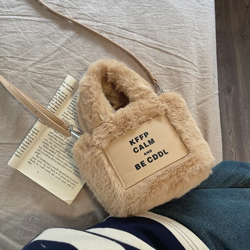 

Korea Mini Furry Tote Bag Cute Female Winter Plush Shoulder Crossbody Bags Women'S Small Purses And Handbags Luxury Designer