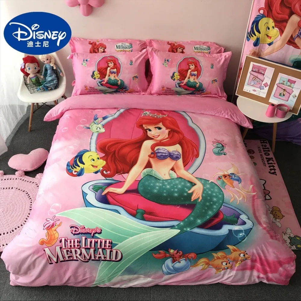 

3/4 Piece Pink Princess Ariel Mermaid Winter Thick Duvet Cover Queen Bedding Set for Girls Bedroom Decoration SingleBed Cover