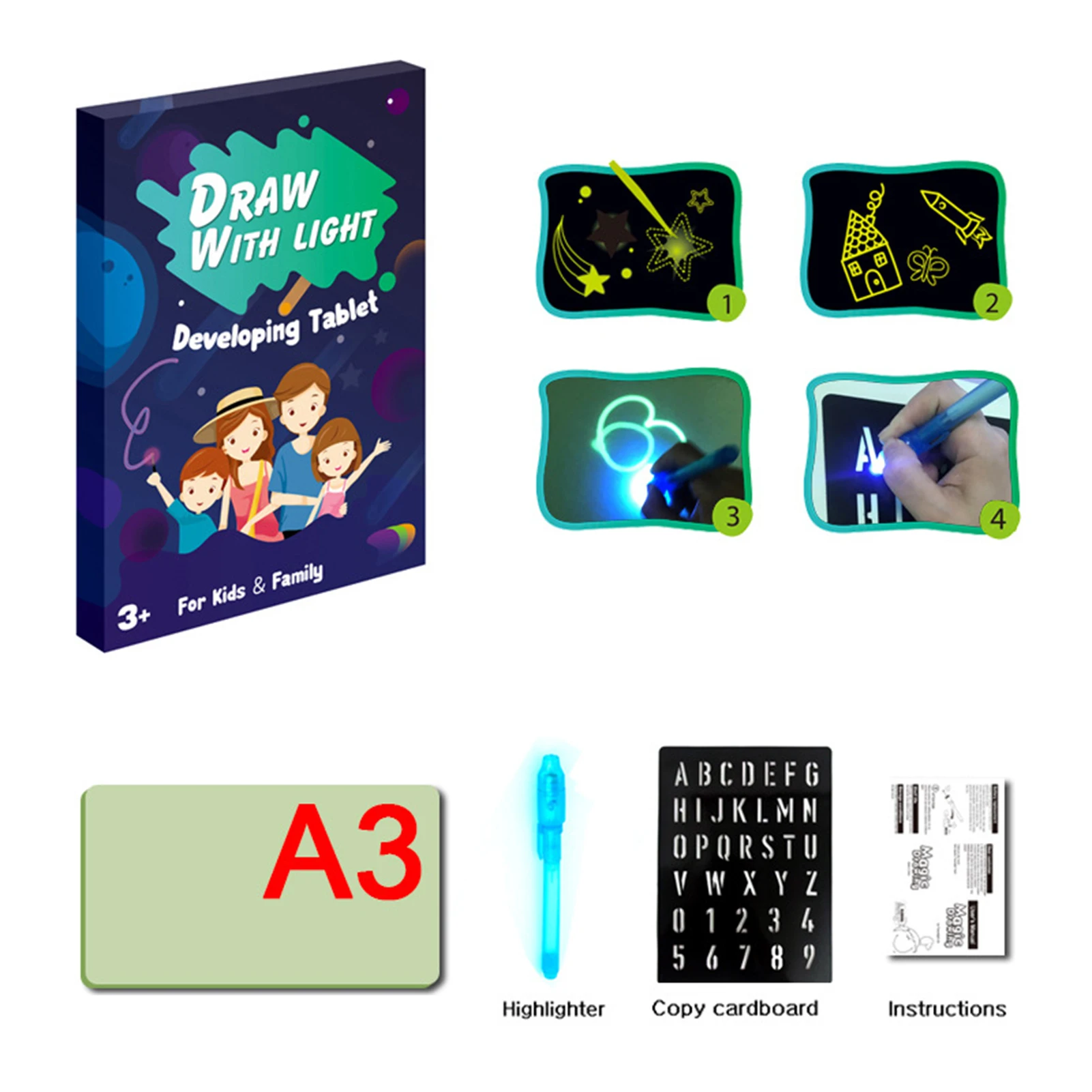 

Fluorescent Light Writing Pad Children Graffiti Drawing Board Educational Toy