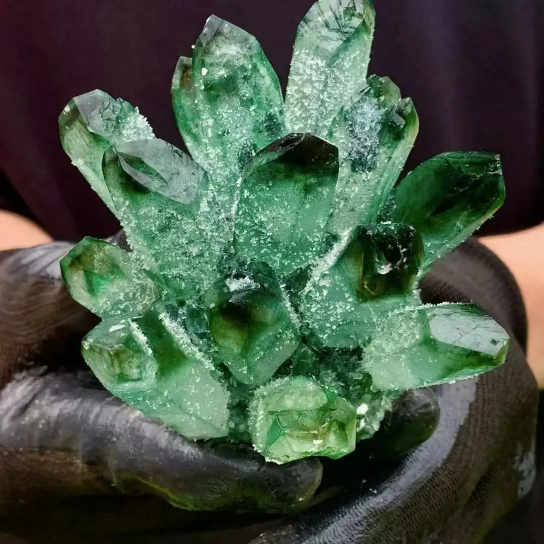 

300-400g natural green ghost quartz crystal cluster healing crystals raw gemstone specimen for home&office decoration fengshui