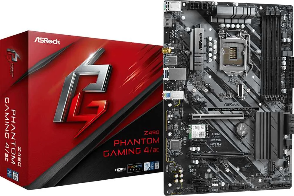 Плата материнская asrock z490 phantom gaming 4/ac lga1200 intel atx box | Компьютеры и офис