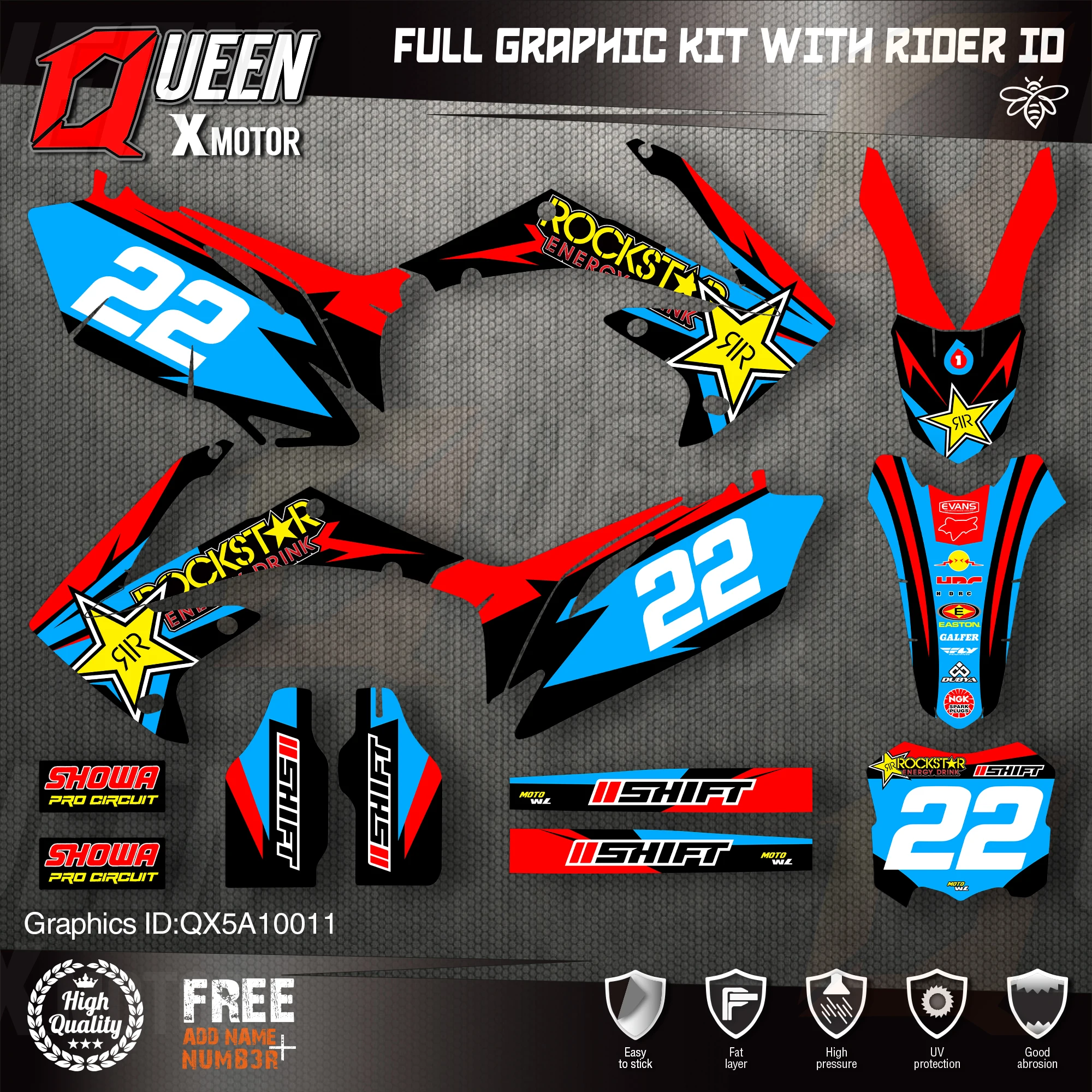 QUEEN X MOTOR Custom Team графические фоны наклейки для HONDA 2010 2011 2012 2013 CRF250R 2009-2012 CRF450R 011 |