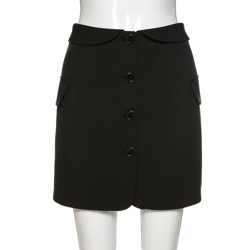 Женская однобортная мини-юбка LVINMW однотонная черная с фальшивым карманом и