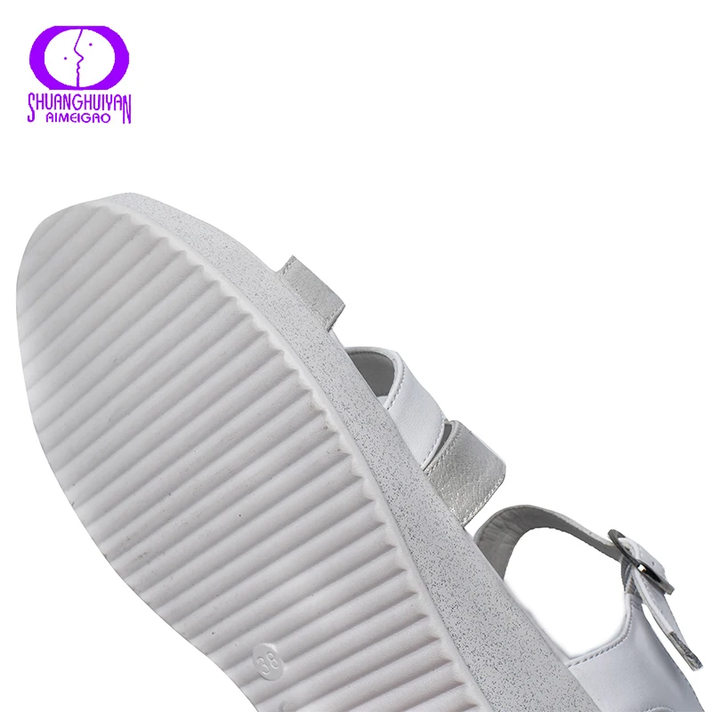 

AMEGOO 2021 Summer Roman Style Casual Thick Heel Sandals Women Elegant High Wedges Buckle Strap PU Shoes Female Mixed Colors New