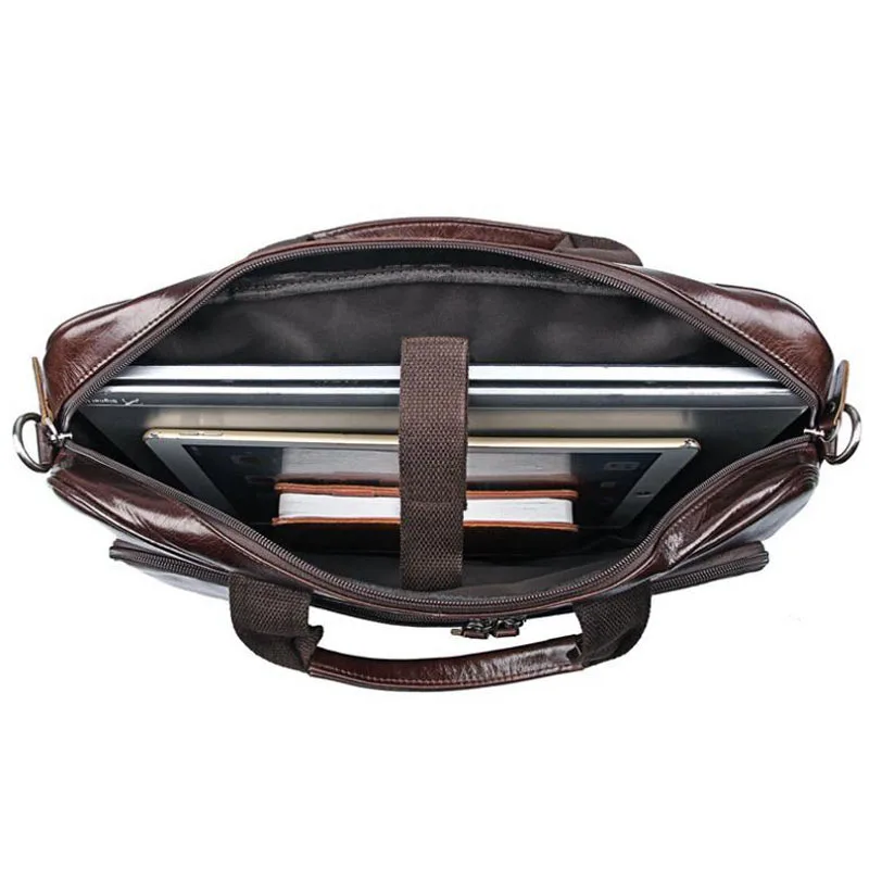 

Portfolio Men's Cowhide Leather Briefcases Men Handbag Folder For Documents A4 Laptop Bag 15 Business Travel Shoulder Bag Totes