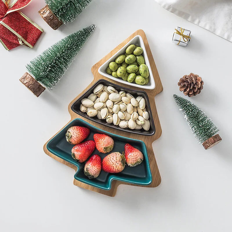 

Рождественские тарелки дерево Форма Керамика пластина с бамбуковые доски для серфинга закусок тарелки конфеты из ореха посуда с изображен...