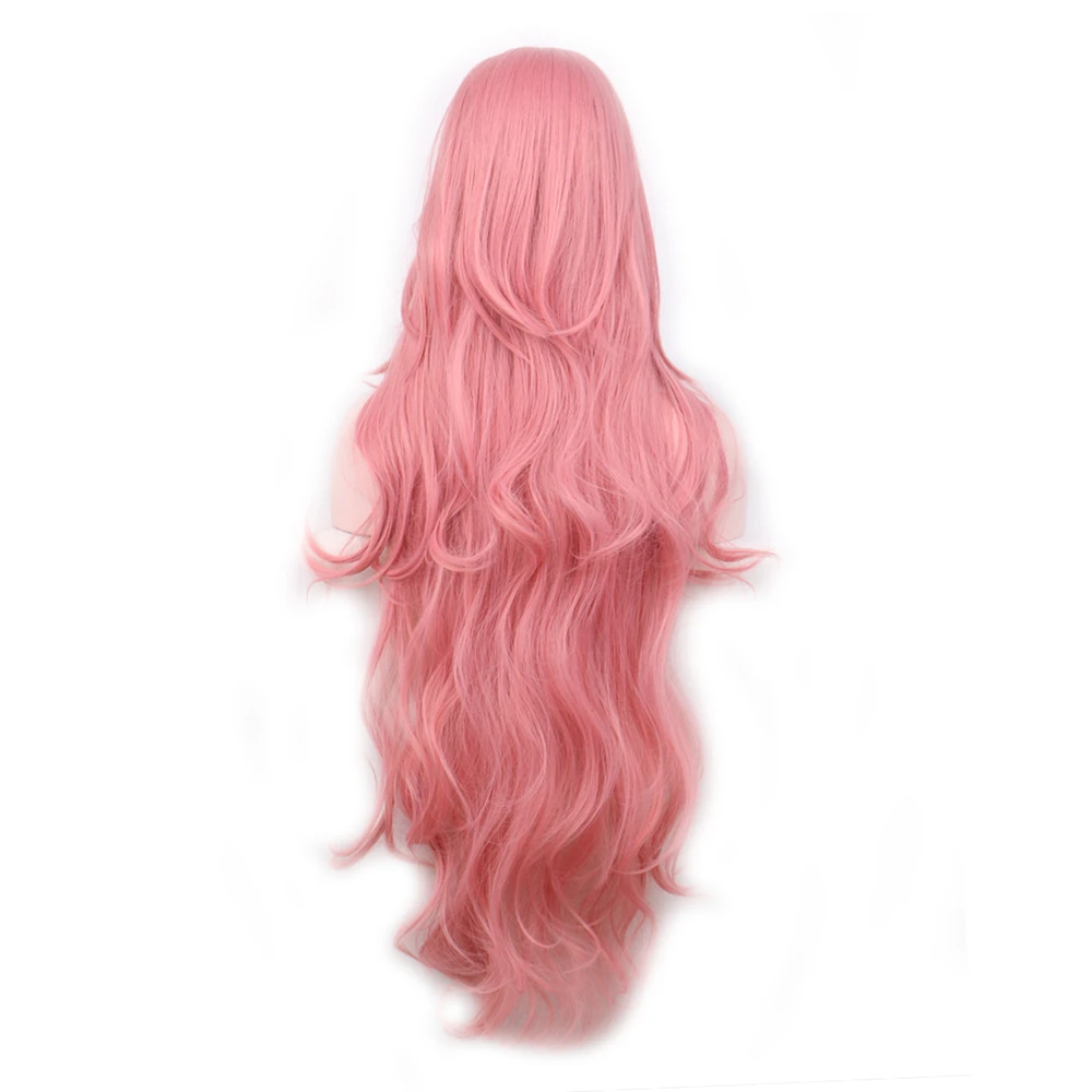WoodFestival Synthetic Hair 100 cm Pink Wavy Wig With Bangs Female Cosplay Wigs For Women Long Yellow Purple Halloween Party