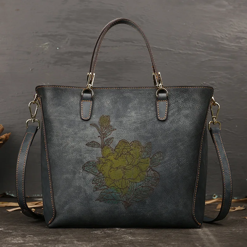 Johnature 2021 New Retro Hand Painted Women Bag First Layer Cow Leather Luxury Handbag Large Capacity Casual Tote Shoulder Bags |