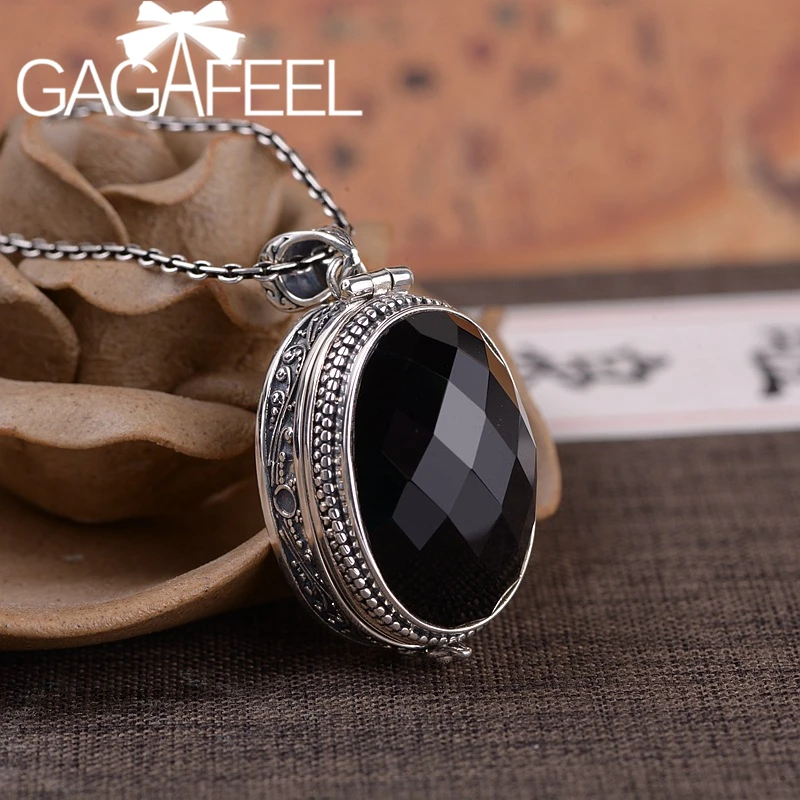 Большая черная медальоны с камнями GAGAFEEL из серебра 925 пробы овальная подвеска С