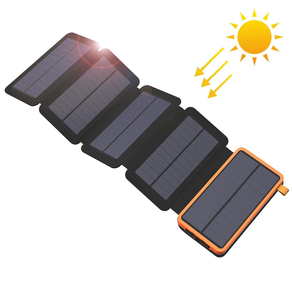 Внешний аккумулятор на солнечной батарее водонепроницаемый с двумя USB портами